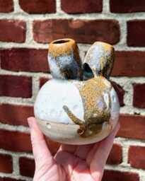 Handmade Multi-stem Vase, 5 Inches High, Orange, Wheel-Thrown & Altered Pottery, Ikebana, Tulipiere, Ceramic Sculpture, Centerpiece - thumbnail 2