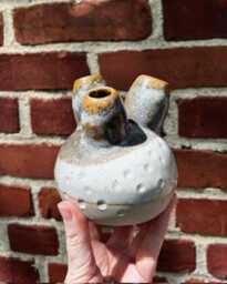 Handmade Multi-stem Vase, 5 Inches High, Orange, Wheel-Thrown & Altered Pottery, Ikebana, Tulipiere, Ceramic Sculpture, Centerpiece - thumbnail 3