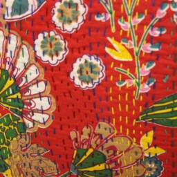 Handmade Red Kantha Pillow Cover 24x24 Boho Floral Cushion - thumbnail 2