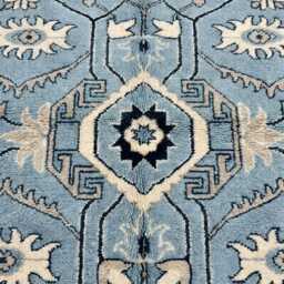 Hand Knotted Wool Oushak Rug, Light Blue Floral Living Room Area Rug - thumbnail 3