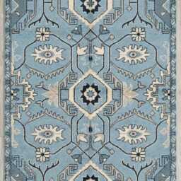 Hand Knotted Wool Oushak Rug, Light Blue Floral Living Room Area Rug - thumbnail 2