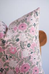 Block Print Pillow Cover Pink Floral Botanical Design - thumbnail 1
