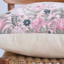 Block Print Pillow Cover Pink Floral Botanical Design - thumbnail 3