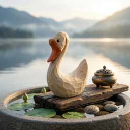 Whimsical Wooden Goose Figurine - Hand Carved Wood Bird Sculpture Rustic Nursery Decor Shelf Sitter Art Gift For Animal Lover - thumbnail 4