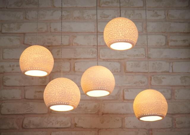 5 Modern Pendant Light Chandelier. White Textured Porcelain Dining Room Lighting - image 1