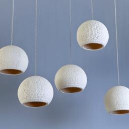 5 Modern Pendant Light Chandelier. White Textured Porcelain Dining Room Lighting - thumbnail 2