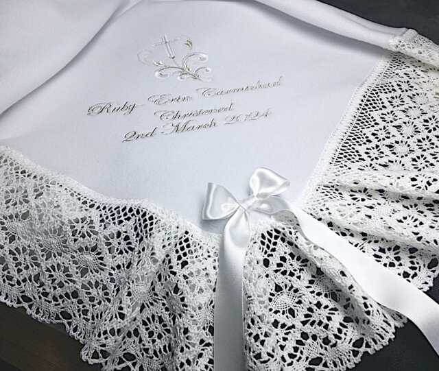 White Cream Or Ivory Warm Fleece Baby Blanket For A Baptizm Baptism Christening Personalized With Child's Name Cotton Cluny Lace - image 1