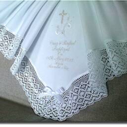 White Cream Or Ivory Warm Fleece Baby Blanket For A Baptizm Baptism Christening Personalized With Child's Name Cotton Cluny Lace - thumbnail 3