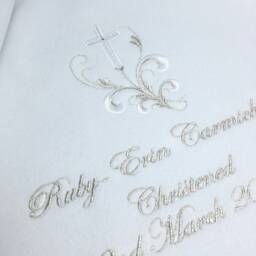 White Cream Or Ivory Warm Fleece Baby Blanket For A Baptizm Baptism Christening Personalized With Child's Name Cotton Cluny Lace - thumbnail 2