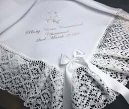 White Cream Or Ivory Warm Fleece Baby Blanket For A Baptizm Baptism Christening Personalized With Child's Name Cotton Cluny Lace