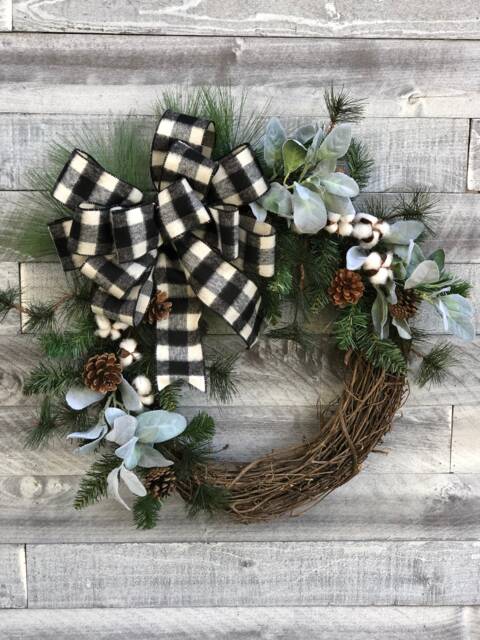 Modern Farmhouse Christmas Wreaths, Buffalo Check Holiday Rustic Wreaths For Front Door, Country Door D??cor - image 1