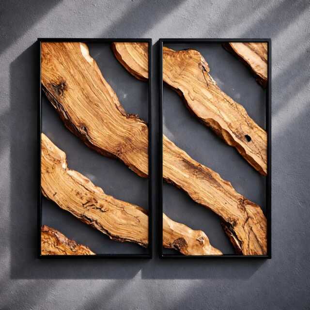 Live Edge Olive Wood Wall Art, Modern Rustic Decor, Set Of 2 - image 1
