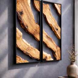 Live Edge Olive Wood Wall Art, Modern Rustic Decor, Set Of 2 - thumbnail 2