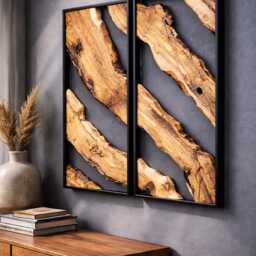 Live Edge Olive Wood Wall Art, Modern Rustic Decor, Set Of 2 - thumbnail 3