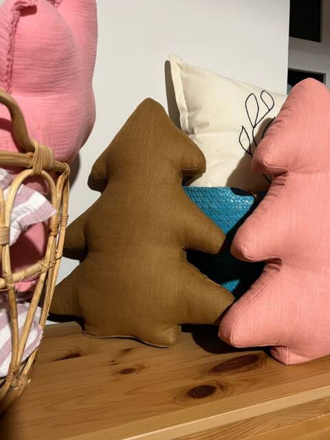 Linen Christmas Tree Pillow Dusty Pink Kids Cushion - image 1
