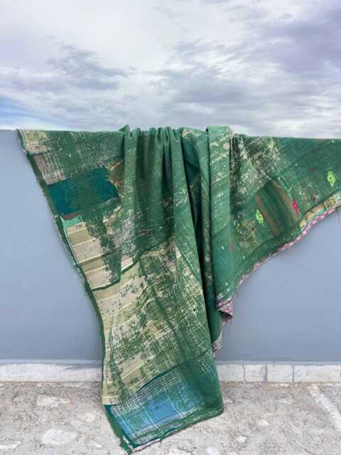 Bohemian Cotton Kantha Quilt Patchwork Reversible Block Print Handmade Blanket - image 1