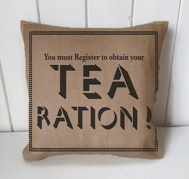 Tea Ration Propaganda World War - Cushion Fabric Panel Or Case Or With Filling Rustic Natural Jute Burlap Hessian