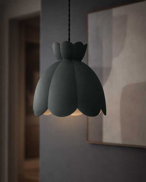 Large Vallea - Ceramic Pendant Ceiling Light Handmade Minimalist Flower Hanging Fixture in Shadow Charcoal Gray - image 1