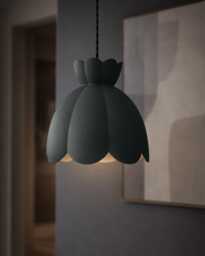Large Vallea - Ceramic Pendant Ceiling Light Handmade Minimalist Flower Hanging Fixture in Shadow Charcoal Gray - thumbnail 1