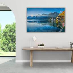 Hallstatt Lake View Glass Wall Art - Scenic Village & Mountain Print - thumbnail 2