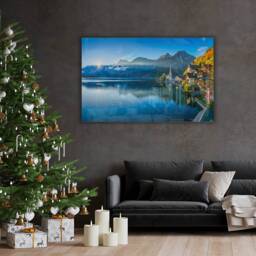 Hallstatt Lake View Glass Wall Art - Scenic Village & Mountain Print - thumbnail 3