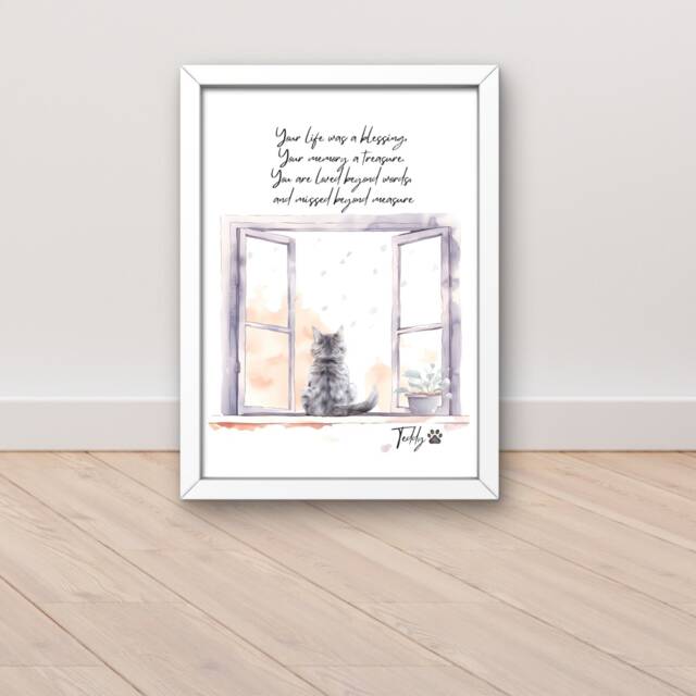 Cat Print, Cat Memorial Gift, Portrait Custom, Lover Gifts For Women, Personalised Pet Rememberance Gift - image 1