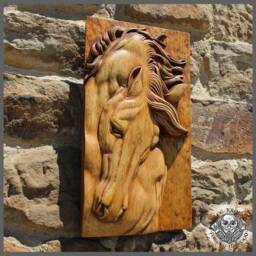 Hand-Carved Wooden Horse Portrait - Solid Wood Relief Wall Decor - thumbnail 3