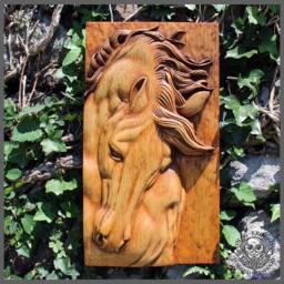 Hand-Carved Wooden Horse Portrait - Solid Wood Relief Wall Decor - thumbnail 2