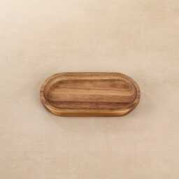 Acacia Tray & Amber Glass Dispenser Set - Labelled Refillable Bottle With Gold Pump & Label - For Shampoo, Hand Soap, Cream, Body Wash - thumbnail 4