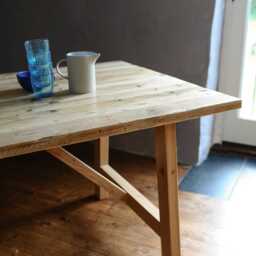 Farmhouse Dining Table, Solid Oak Legs, Handmade Rustic Kitchen Table - thumbnail 3