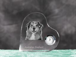 Australian Shepherd - Crystal Clock in The Shape Of A Heart With Image Pure-Bred Dog - thumbnail 1
