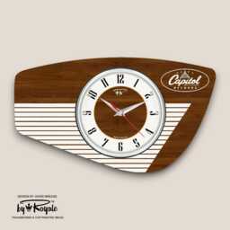 Mid Century Wall Clock Hand Made Royalexe Laminate in Faux Walnut - Capitol Records