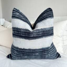 Indigo Hemp Pillow Cover. Hand Block Print Fabric. Vintage Textile. Cushion Cover - thumbnail 1