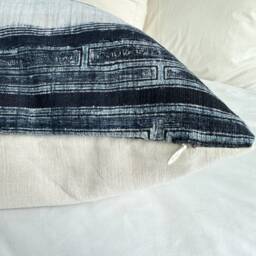 Indigo Hemp Pillow Cover. Hand Block Print Fabric. Vintage Textile. Cushion Cover - thumbnail 3