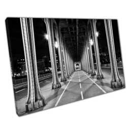 Noir Et Blanc Bir-Hakeim Bridge Paris Night Scene Canvas Print - Industrial Home Office Wall Decor - thumbnail 1