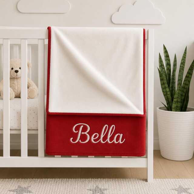 Personalised Baby Blanket Wrap Red , Embroidered, Personalized Baby Gift - image 1