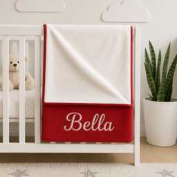 Personalised Baby Blanket Wrap Red , Embroidered, Personalized Baby Gift - thumbnail 1