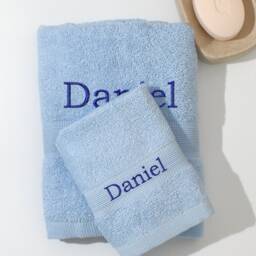 Personalised Blue Hand Towel & Face Cloth - Embroidered Name Or Initials Gift Set - thumbnail 2