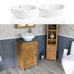 Cloakroom Bathroom Vanity Unit Oak Cabinet Grey Quartz White Ceramic Basin 308Gqcbc - thumbnail 1