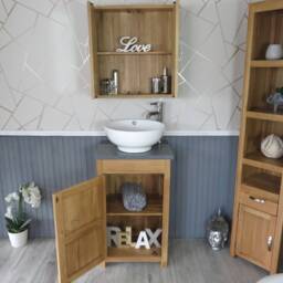 Cloakroom Bathroom Vanity Unit Oak Cabinet Grey Quartz White Ceramic Basin 308Gqcbc - thumbnail 3