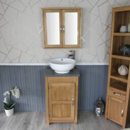 Cloakroom Bathroom Vanity Unit Oak Cabinet Grey Quartz White Ceramic Basin 308Gqcbc - thumbnail 2