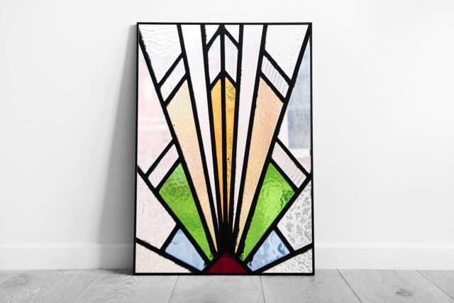 Bright Detailed Art Deco 1920's Themed Stained Glass Style Wall Print On Paper Framed Picture Print - image 1