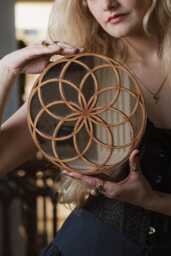 Flower Of Life Mirrored Wall Art - Sacred Geometry Oak Plywood Mirror - thumbnail 1