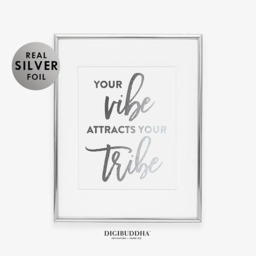 Your Vibe Attracts Tribe Gold Silver Or Rose Foil Print Motivational Art Calligraphy Decor Inspirational Poster Office A14 - thumbnail 2