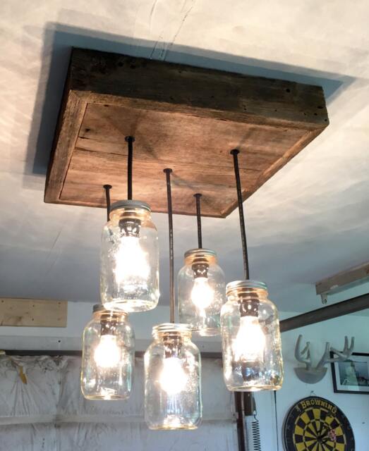 Barn Wood Mason Jar Chandelier - 5 Jar - image 1