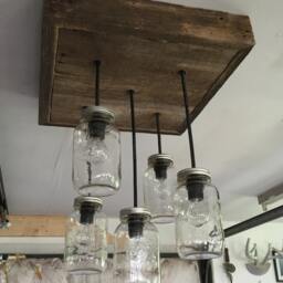 Barn Wood Mason Jar Chandelier - 5 Jar - thumbnail 2