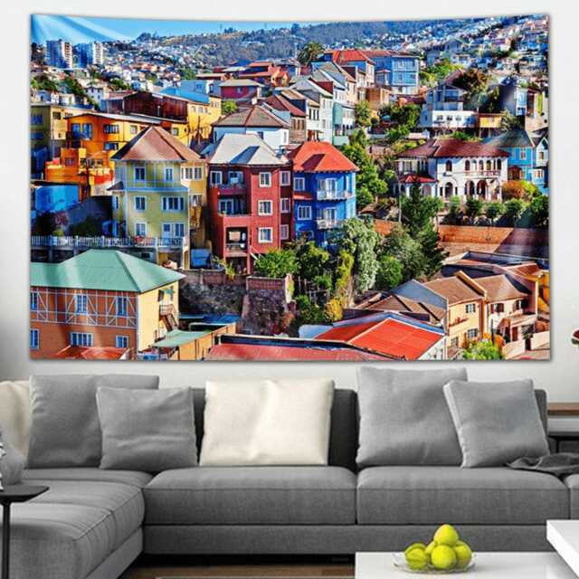 Valparaiso Chile Tapestry, Colorful Cityscape Wall Hanging - image 1