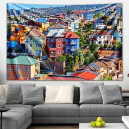 Valparaiso Chile Tapestry, Colorful Cityscape Wall Hanging