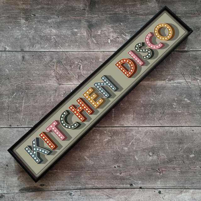 Kitchen Disco Framed Metal Print - Typography Wall Art Retro Aluminium Sign - image 1