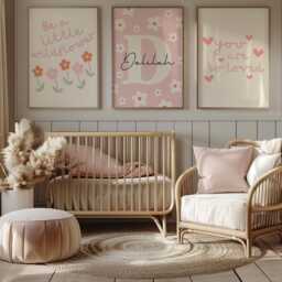 Wildflower Girl Nursery Prints, Set Of 3 Girls Room Playroom Wall Art, Motivational Quotes, Botanical, Personalised Decor - thumbnail 2